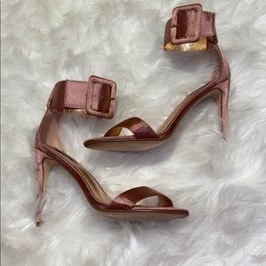 Pinkish Satin Open Toe Heels